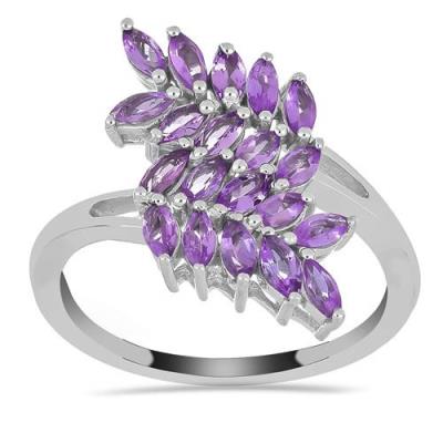 BUY REAL AFRICAN AMETHYST GEMSTONE LEAF RING IN 925 SILVER